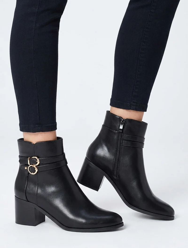 Bottines en simili à double boucles - Noir