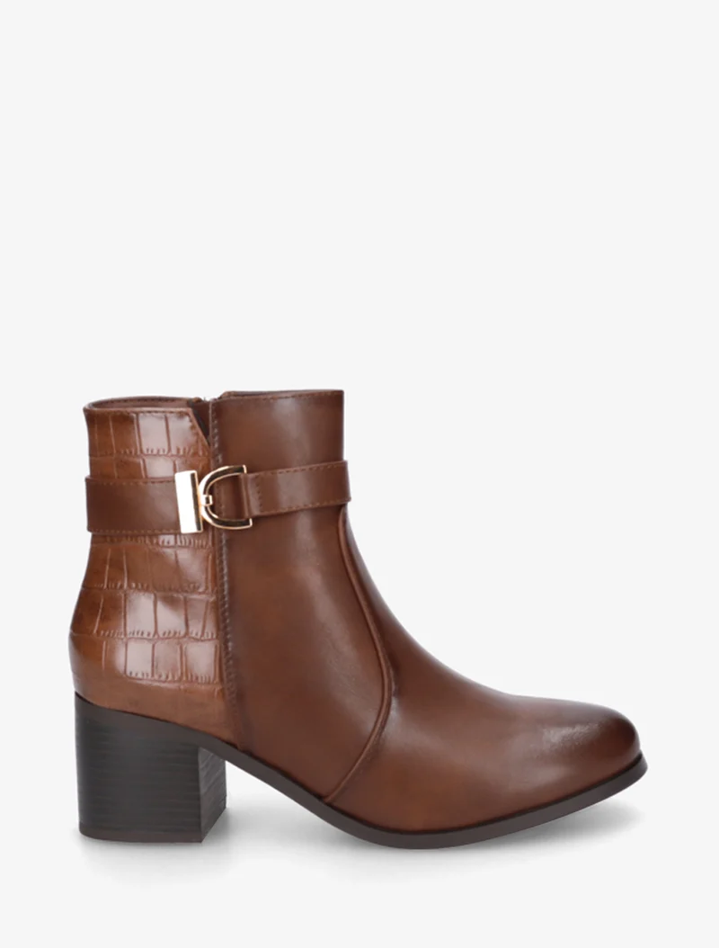 Bottines à contrefort effet croco - Camel