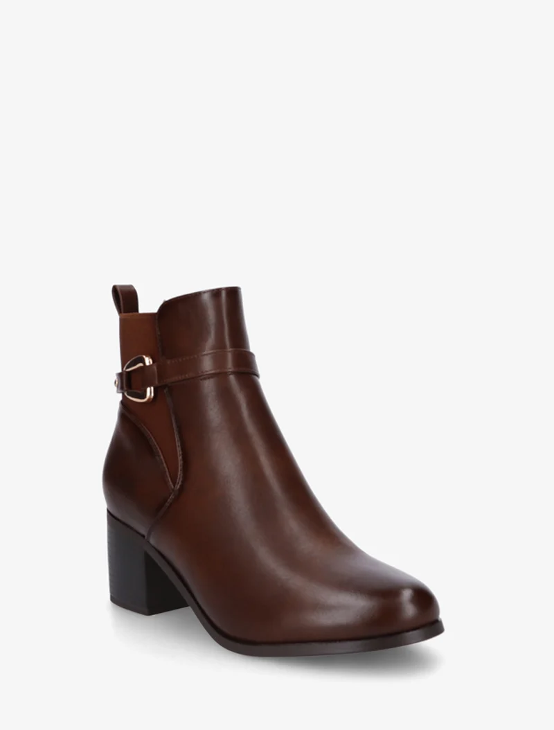 Bottines en simili à cheville élastiquée - Marron