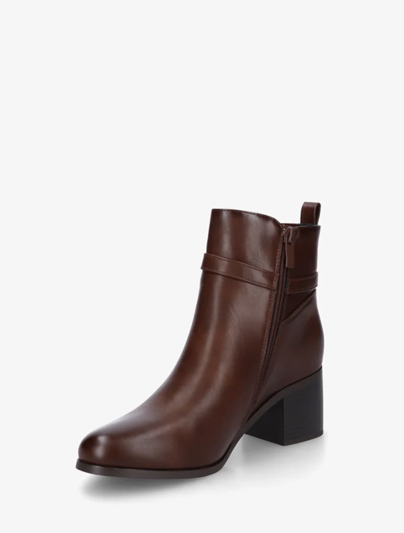 Bottines en simili à cheville élastiquée - Marron