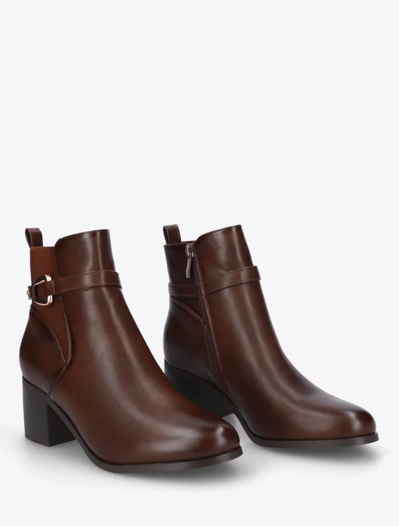 Bottines en simili à cheville élastiquée - Marron