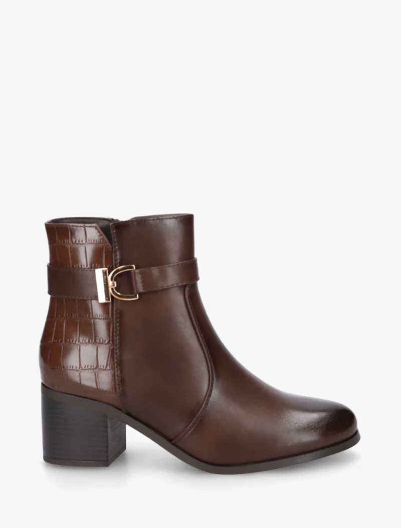 Bottines à contrefort effet croco - Marron