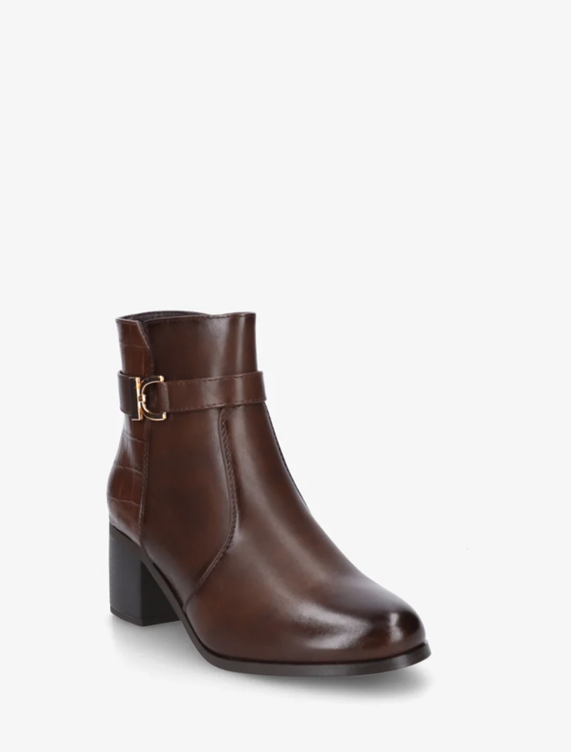 Bottines à contrefort effet croco - Marron
