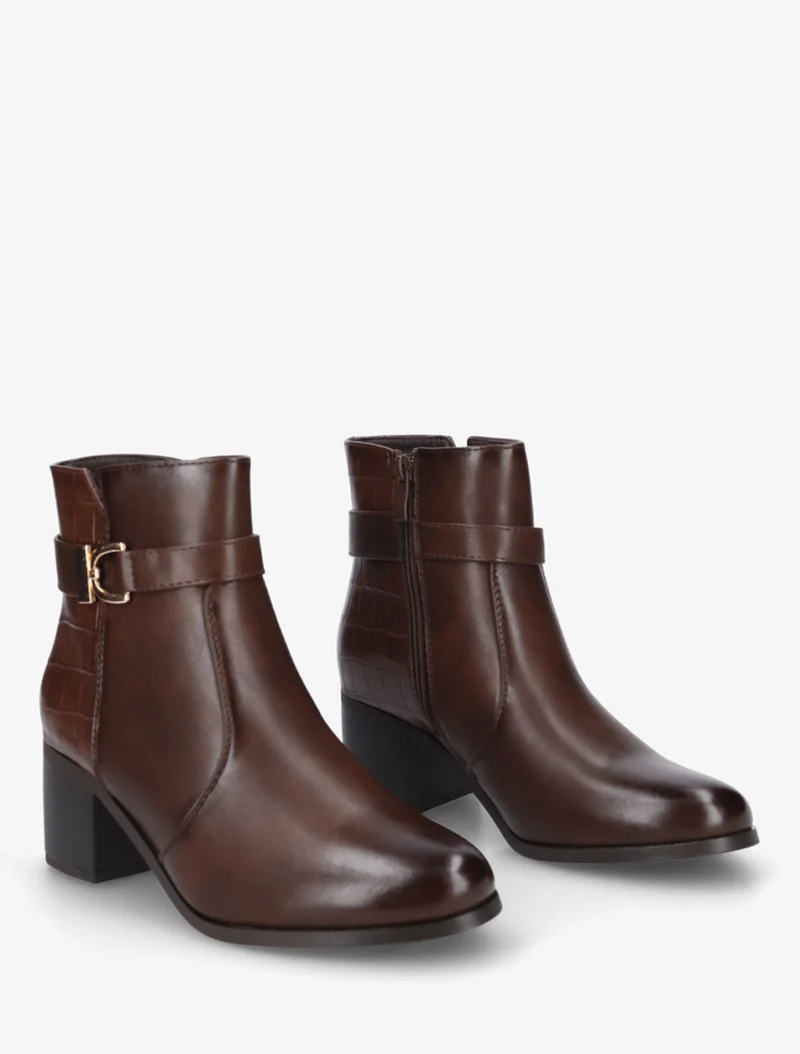 Bottines à contrefort effet croco - Marron