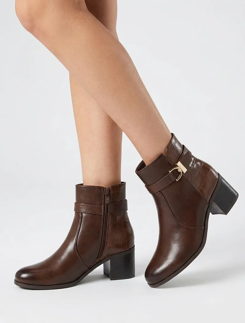 Bottines à contrefort effet croco - Marron