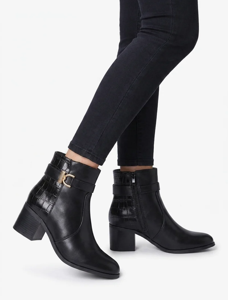 Bottines à contrefort effet croco - Noir