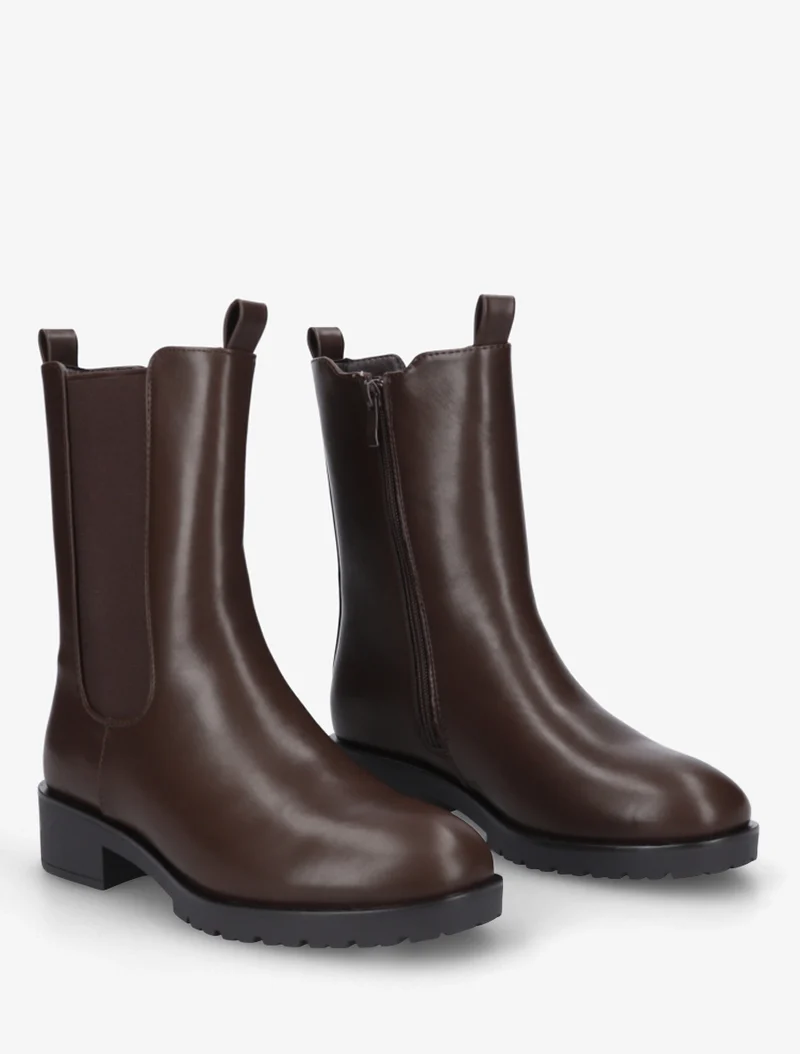 Bottines montantes en simili à cheville élastiquée - Marron