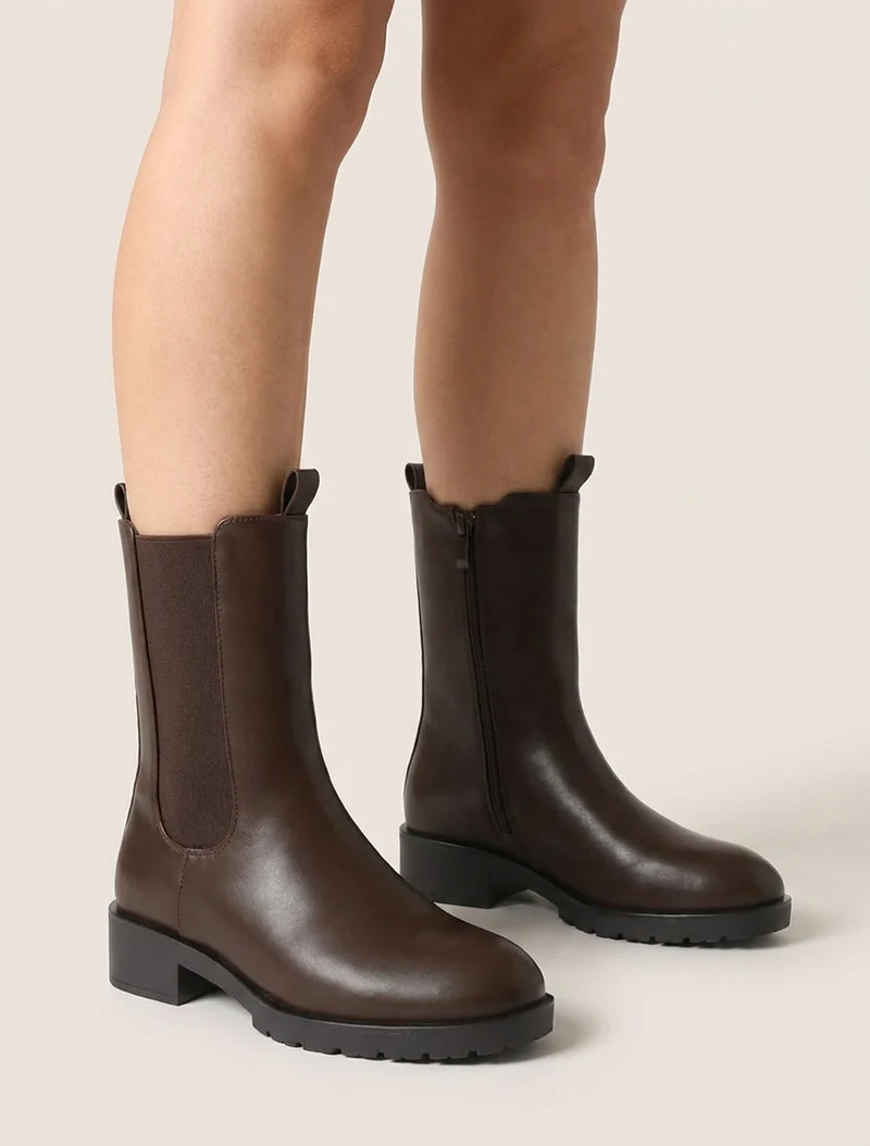 Bottines montantes en simili à cheville élastiquée - Marron