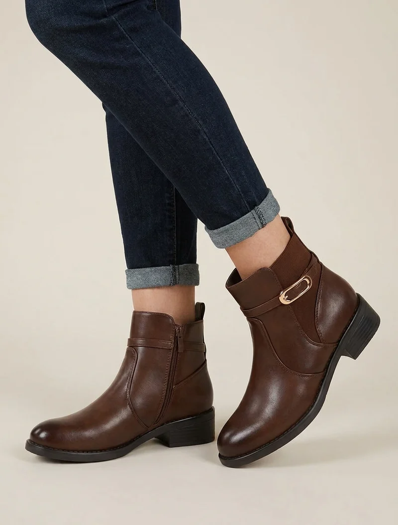 Bottines élastiquées en simili à boucle - Chocolat