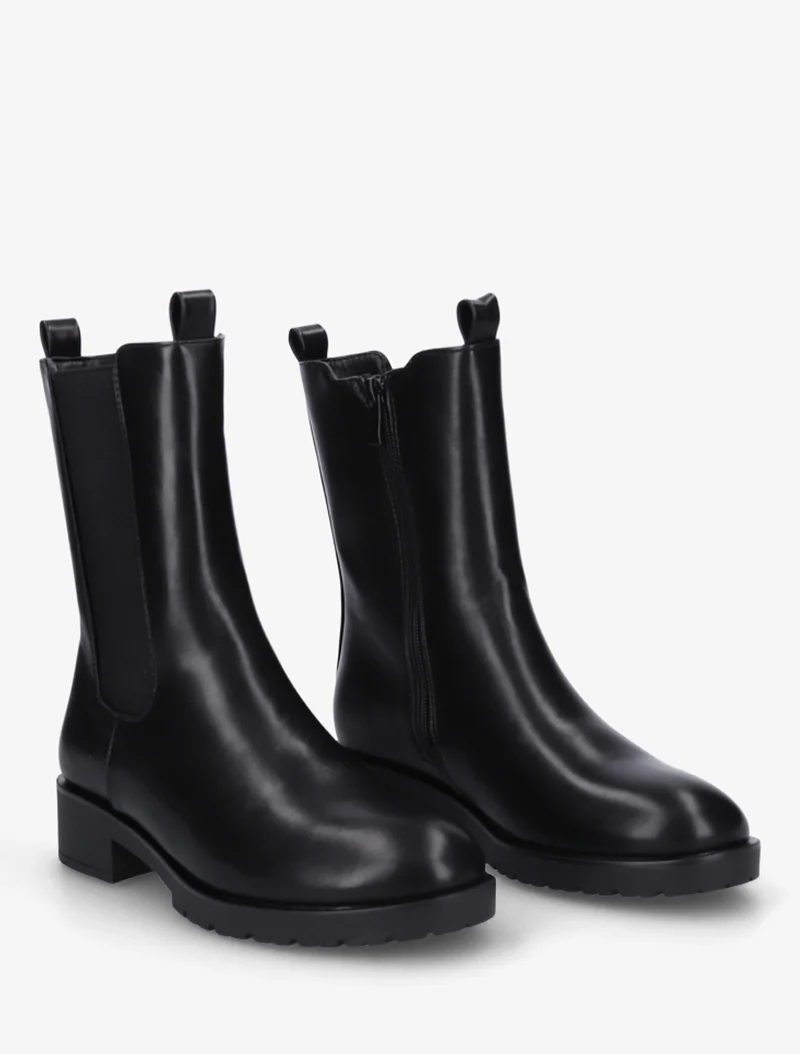 Bottines montantes en simili à cheville élastiquée - Noir