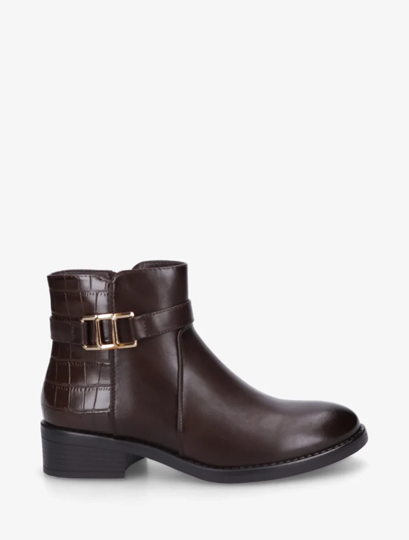 Bottines à contrefort effet croco et boucle décorative - Marron