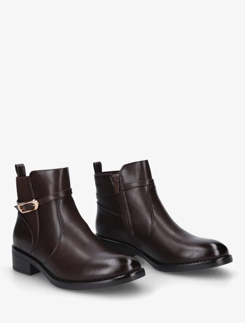 Bottines élastiquées en simili à boucle - Marron