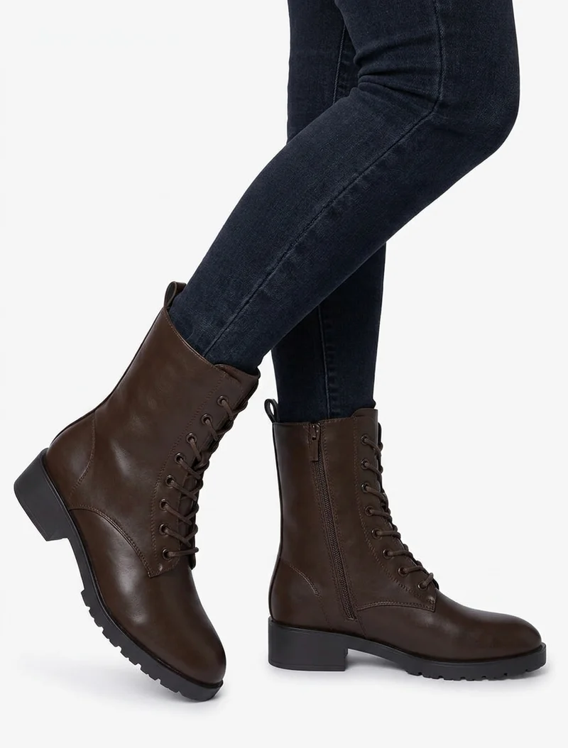 Bottines hautes à lacets - Marron
