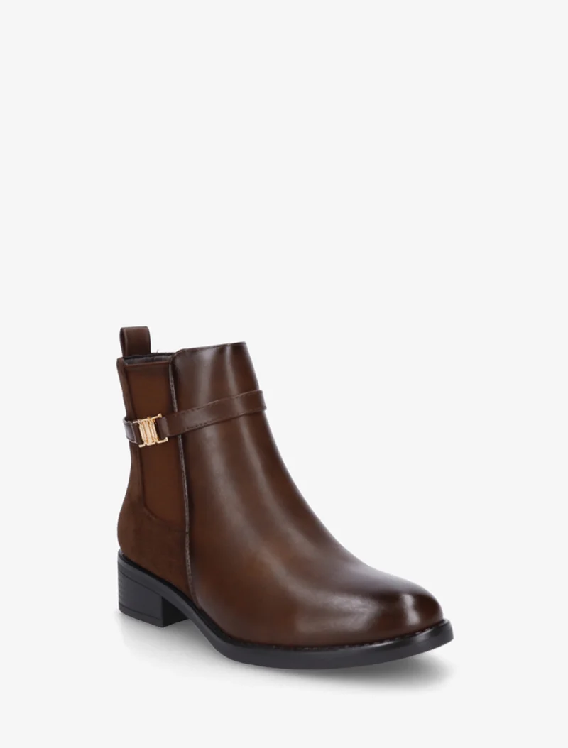 Bottines bimatière à boucle - Chocolat