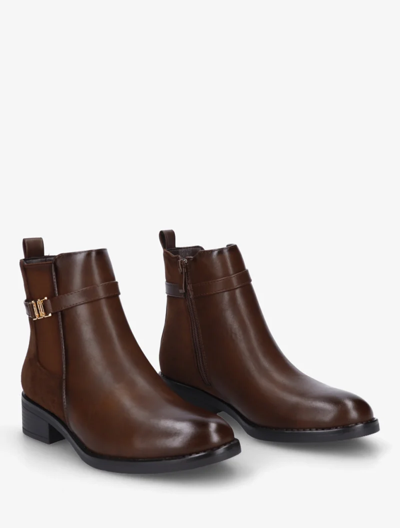 Bottines bimatière à boucle - Chocolat