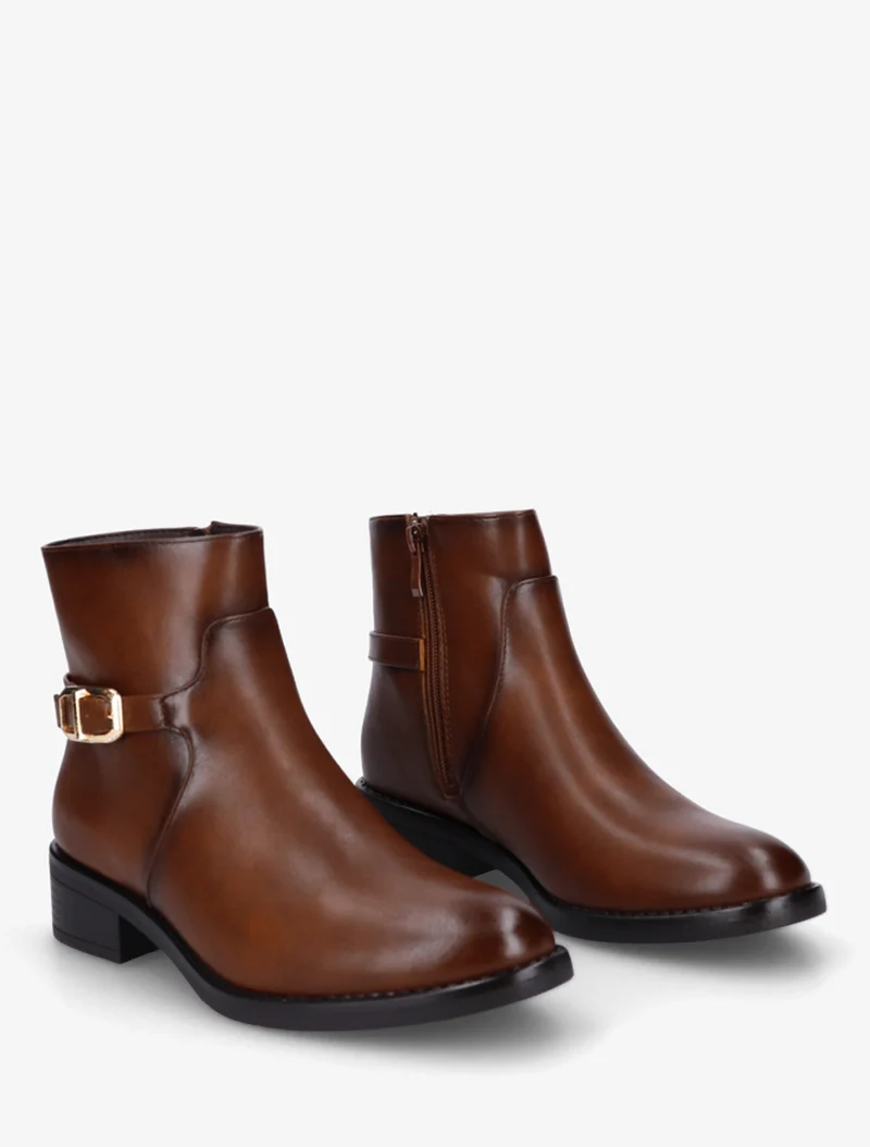 Bottines en simili à boucle métallique - Camel