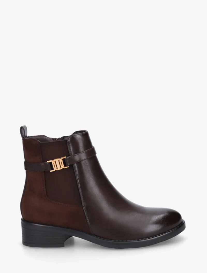 Bottines bimatière à boucle - Marron