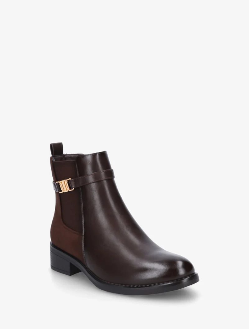 Bottines bimatière à boucle - Marron