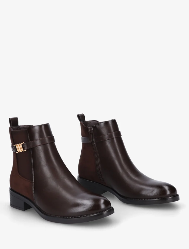 Bottines bimatière à boucle - Marron