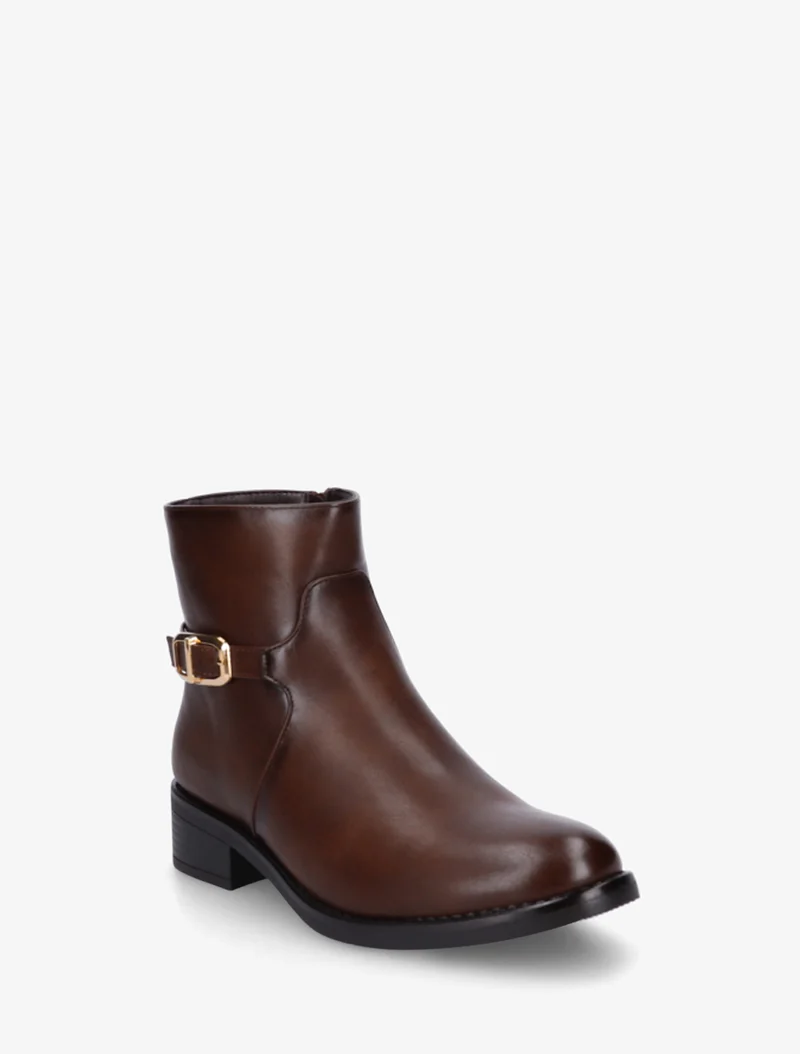 Bottines en simili à boucle métallique - Marron