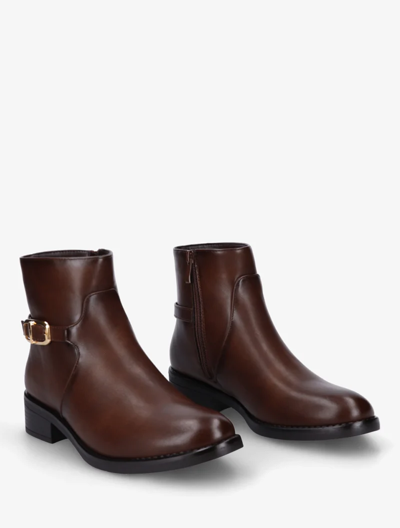 Bottines en simili à boucle métallique - Marron