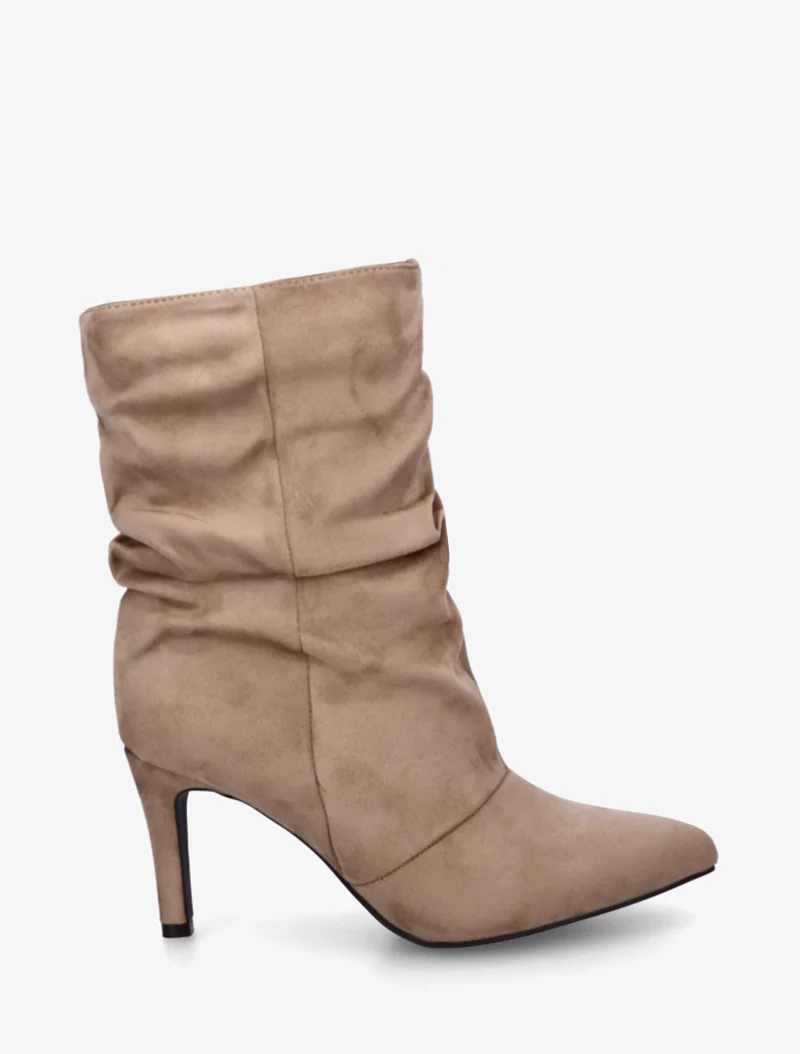 Bottines montantes en suédine effet froissé - Taupe
