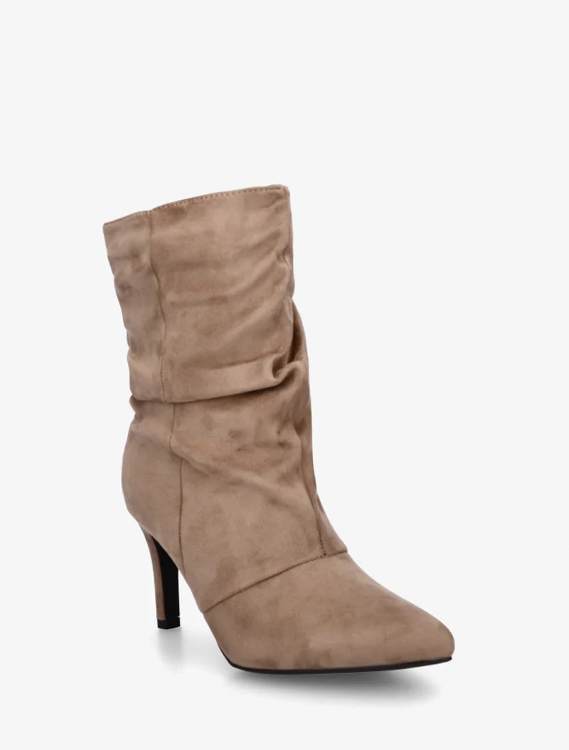 Bottines montantes en suédine effet froissé - Taupe