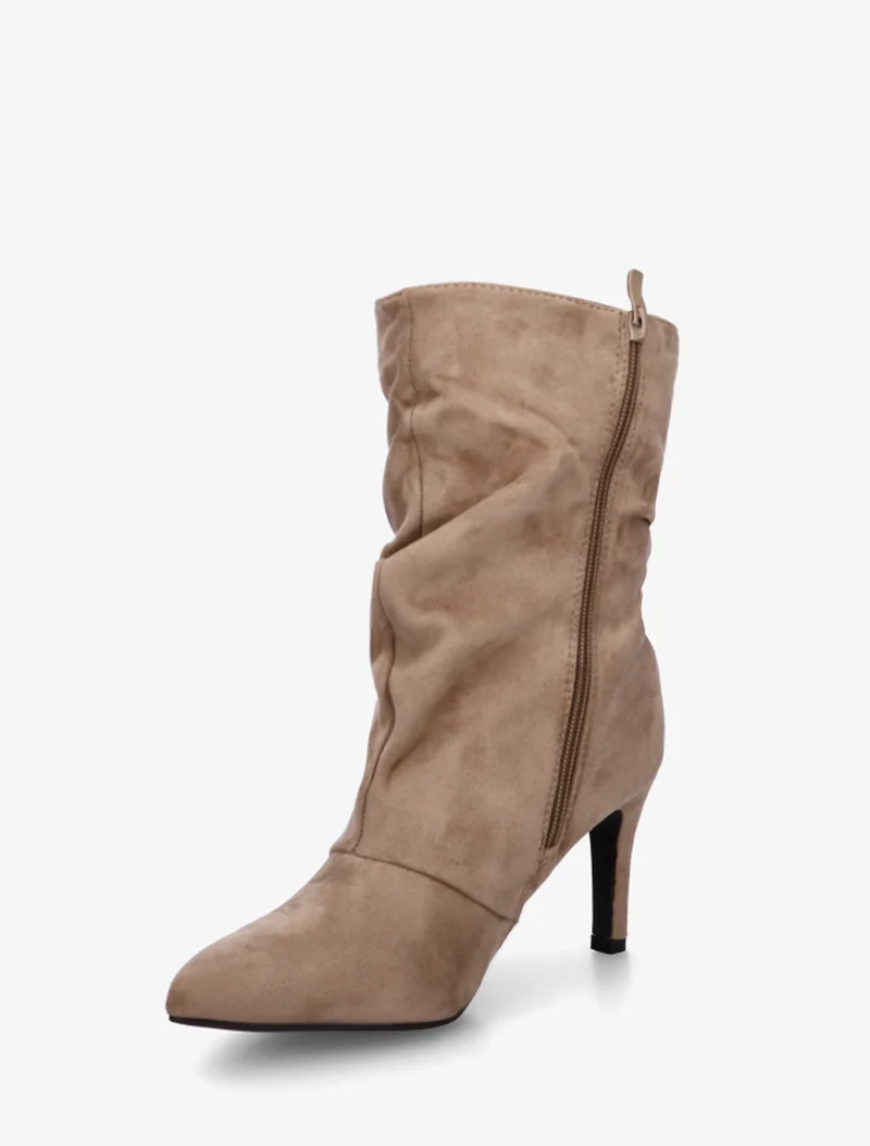 Bottines montantes en suédine effet froissé - Taupe