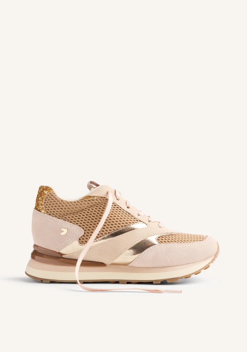 LEATHER AND MESH WEDGE SNEAKERS KEEWATIN