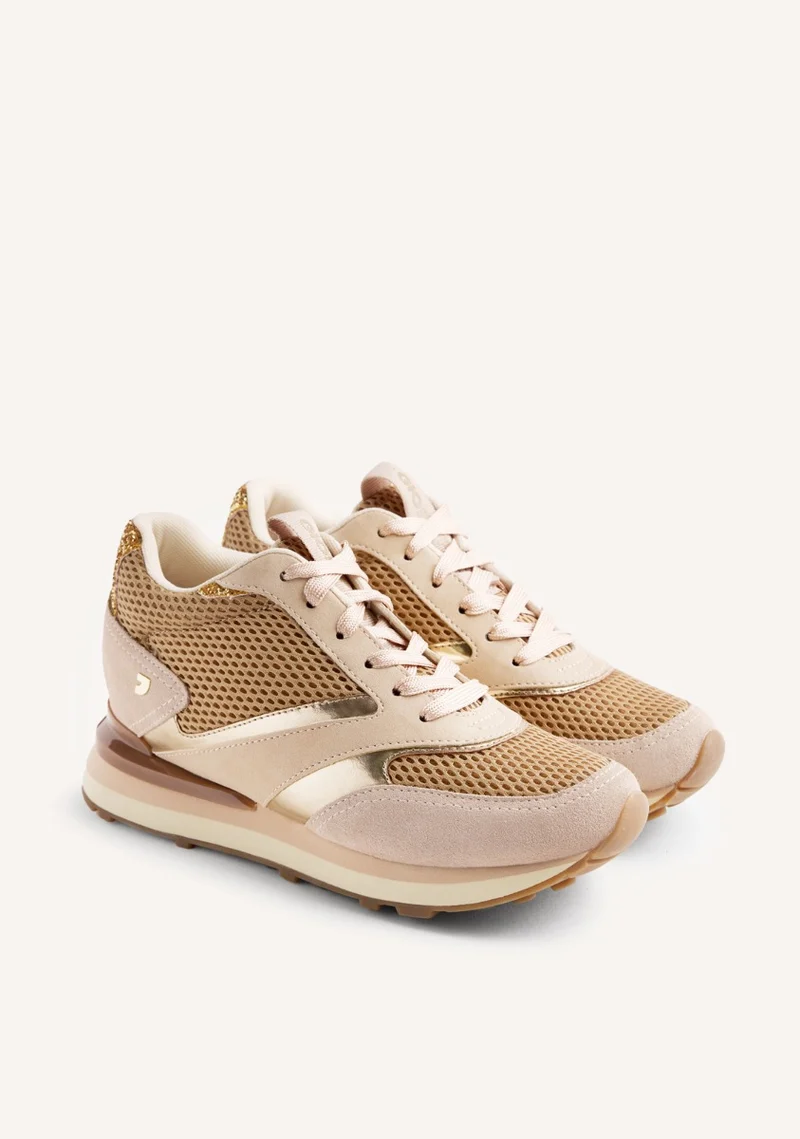 LEATHER AND MESH WEDGE SNEAKERS KEEWATIN