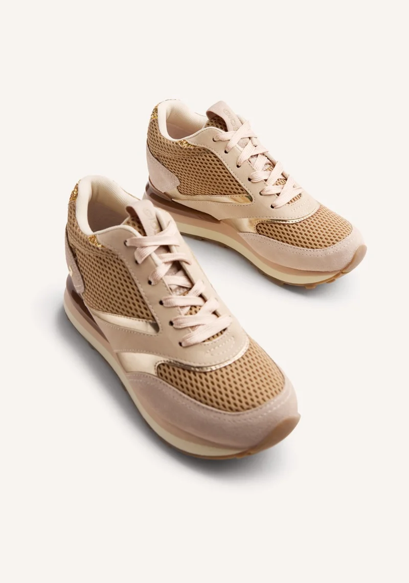 LEATHER AND MESH WEDGE SNEAKERS KEEWATIN