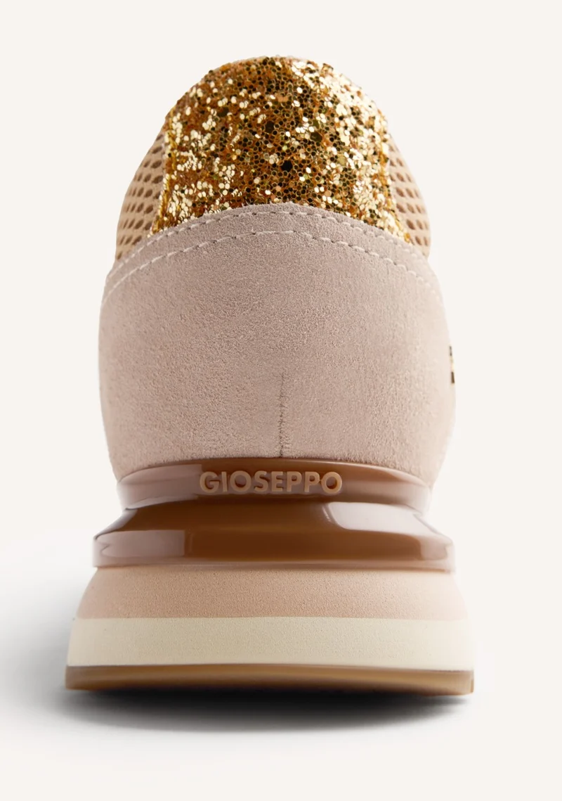 LEATHER AND MESH WEDGE SNEAKERS KEEWATIN