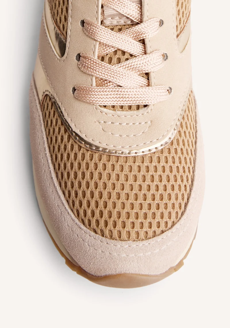 LEATHER AND MESH WEDGE SNEAKERS KEEWATIN