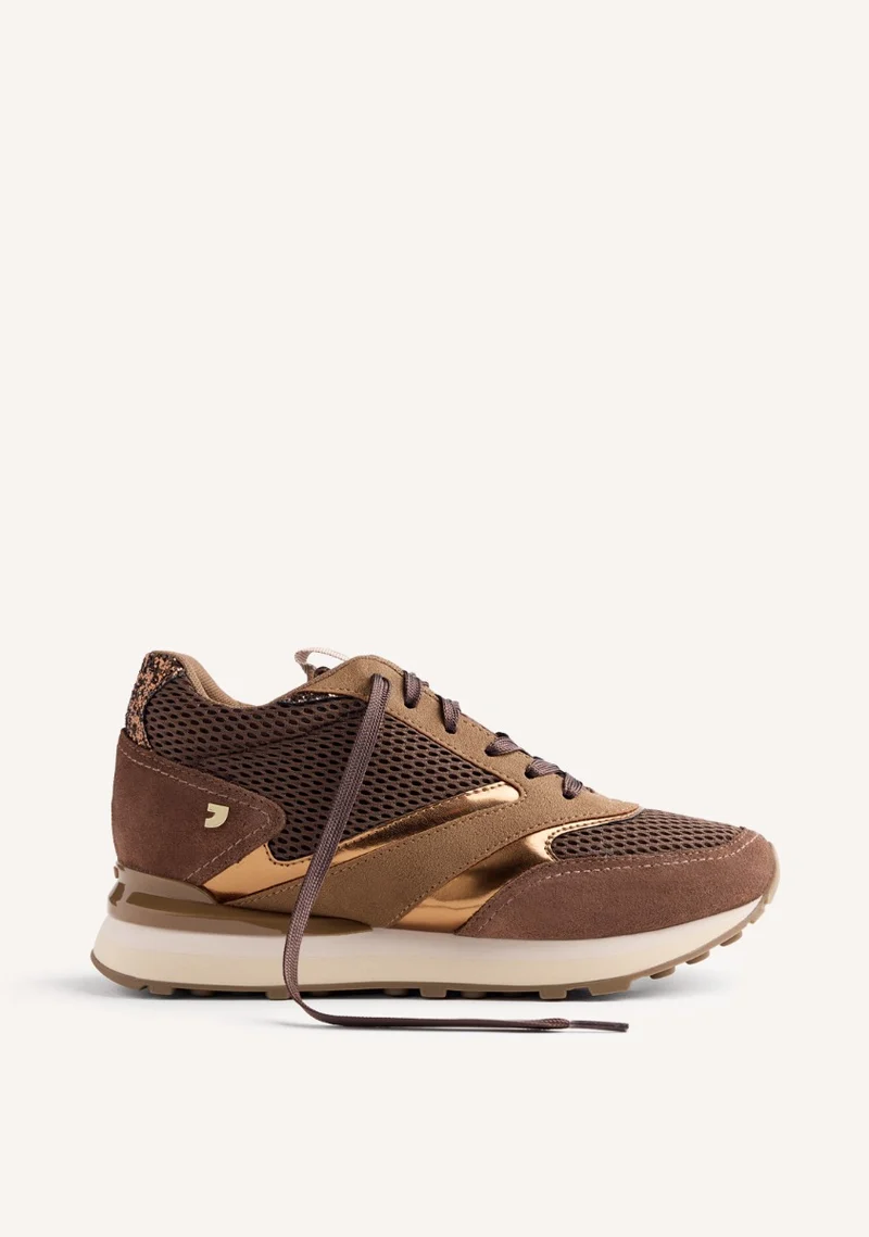 LEATHER AND MESH WEDGE SNEAKERS KEEWATIN