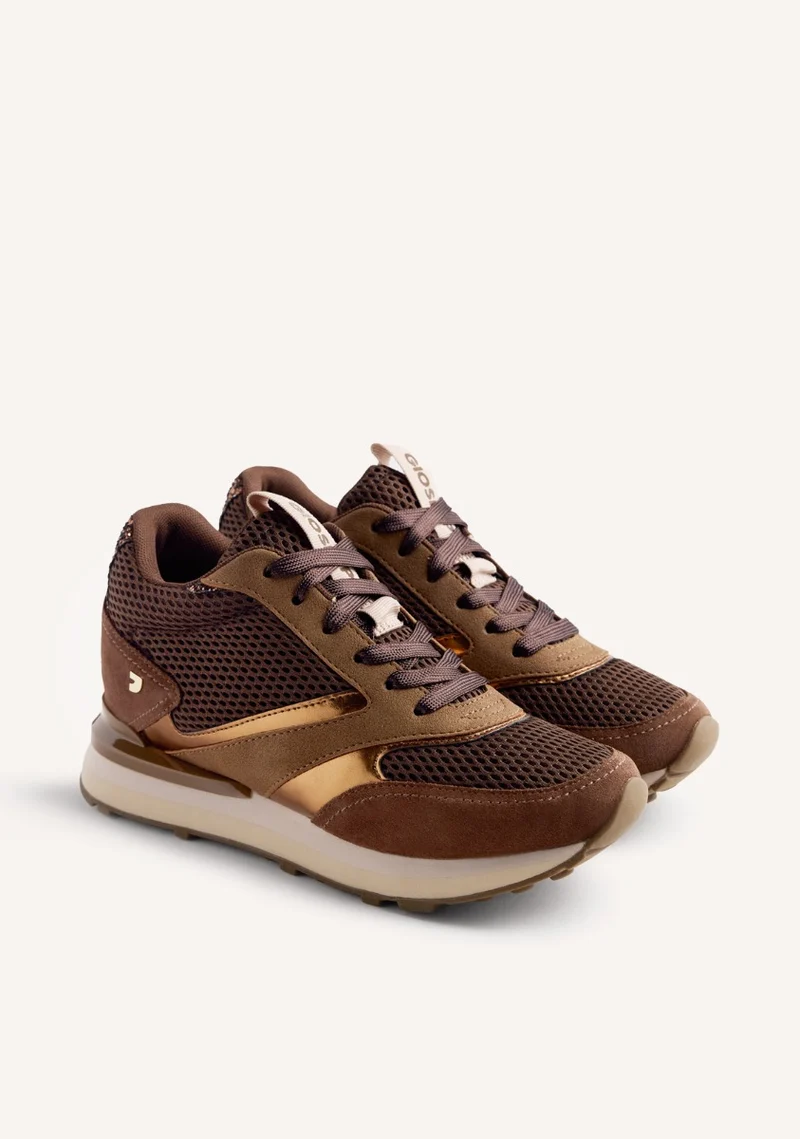 LEATHER AND MESH WEDGE SNEAKERS KEEWATIN