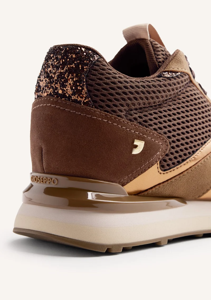 LEATHER AND MESH WEDGE SNEAKERS KEEWATIN