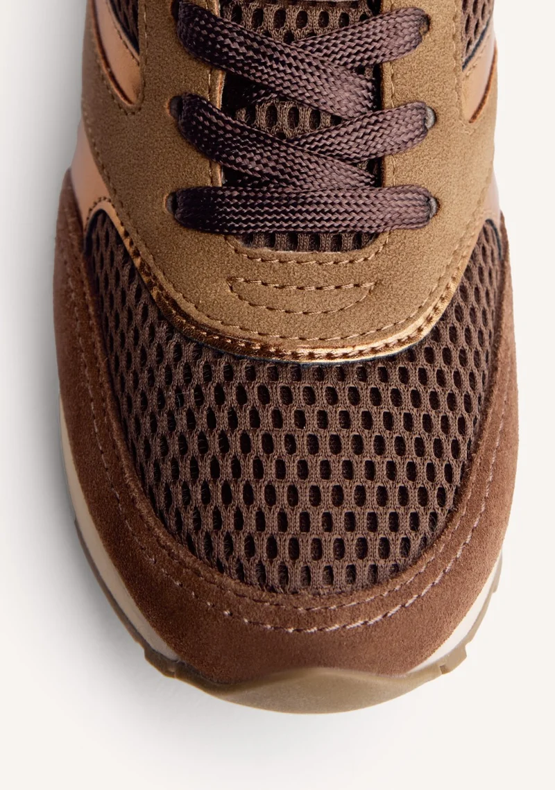 LEATHER AND MESH WEDGE SNEAKERS KEEWATIN