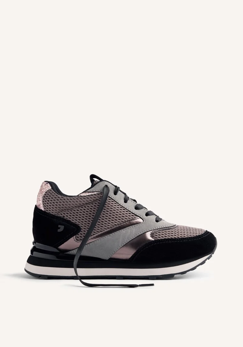 LEATHER AND MESH WEDGE SNEAKERS KEEWATIN