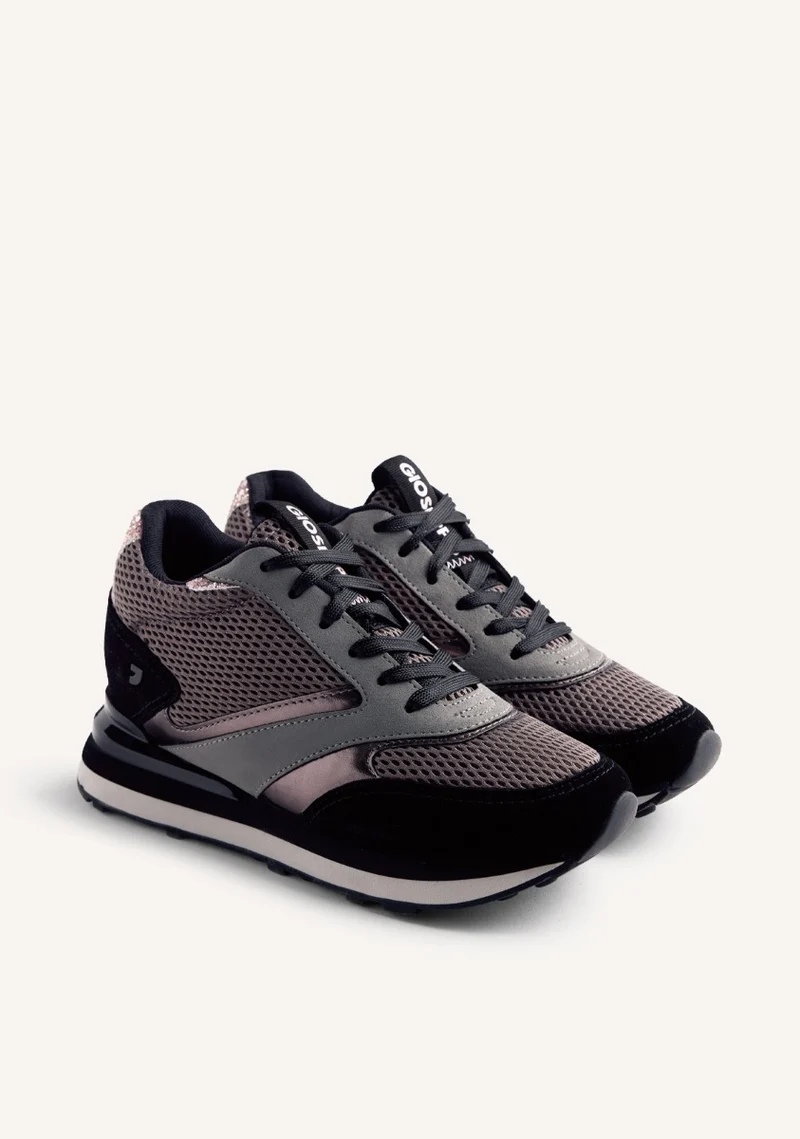 LEATHER AND MESH WEDGE SNEAKERS KEEWATIN
