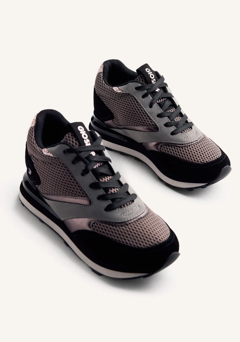 LEATHER AND MESH WEDGE SNEAKERS KEEWATIN