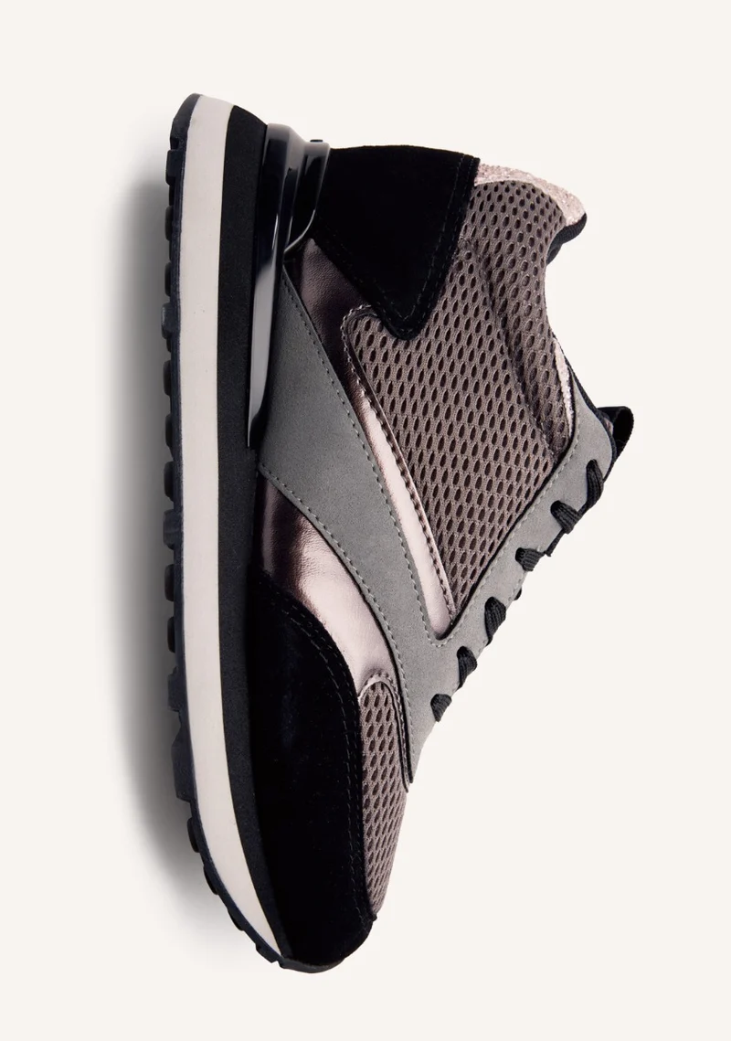 LEATHER AND MESH WEDGE SNEAKERS KEEWATIN