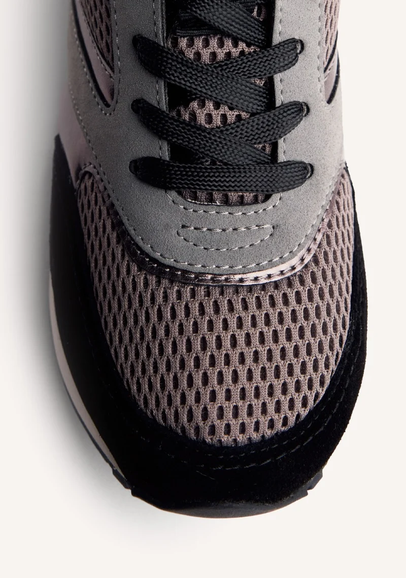 LEATHER AND MESH WEDGE SNEAKERS KEEWATIN