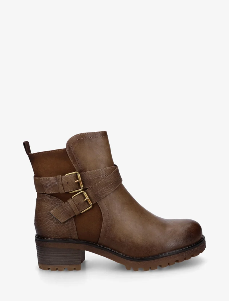 Bottines fourrées bi-matière à 2 boucles - Taupe