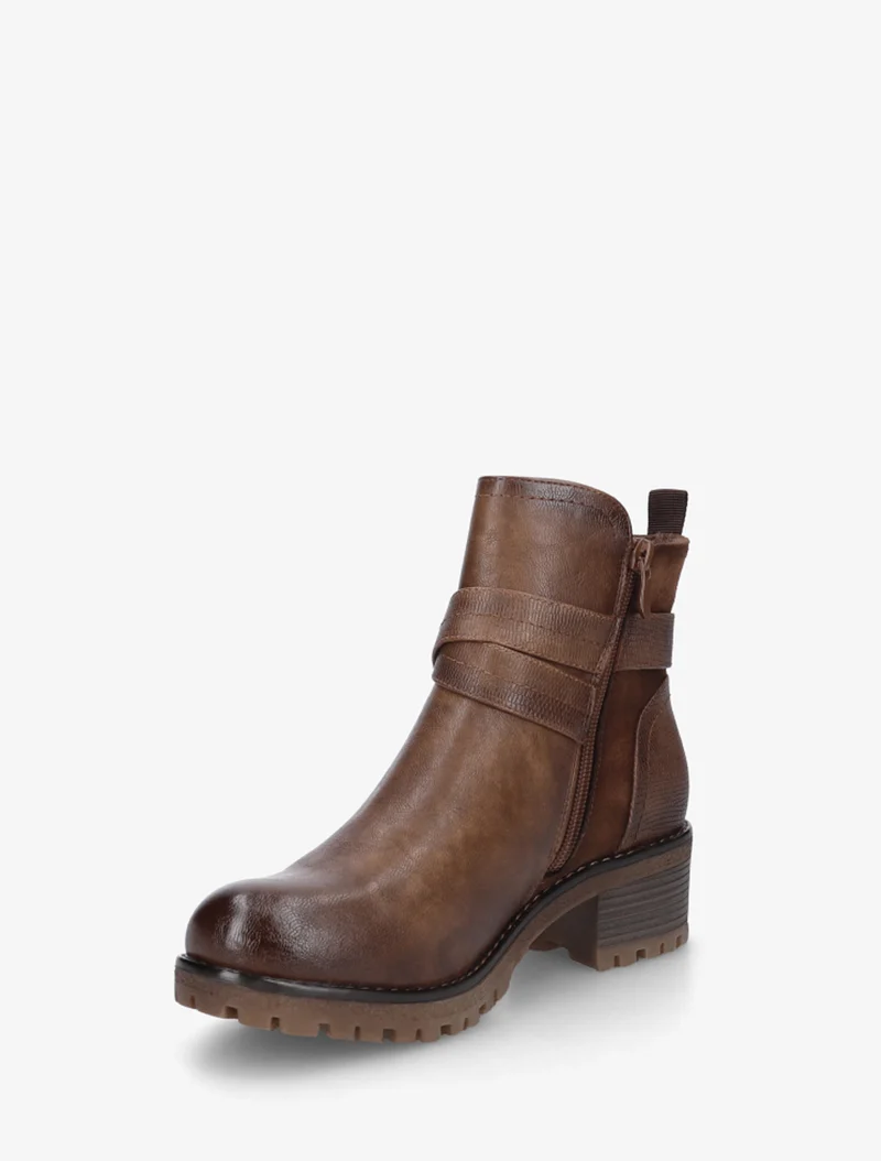 Bottines fourrées bi-matière à 2 boucles - Camel
