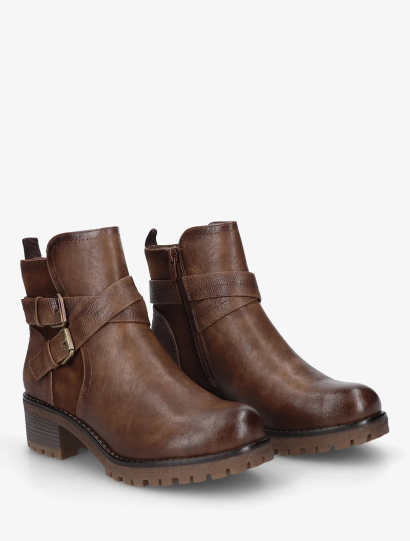 Bottines fourrées bi-matière à 2 boucles - Camel