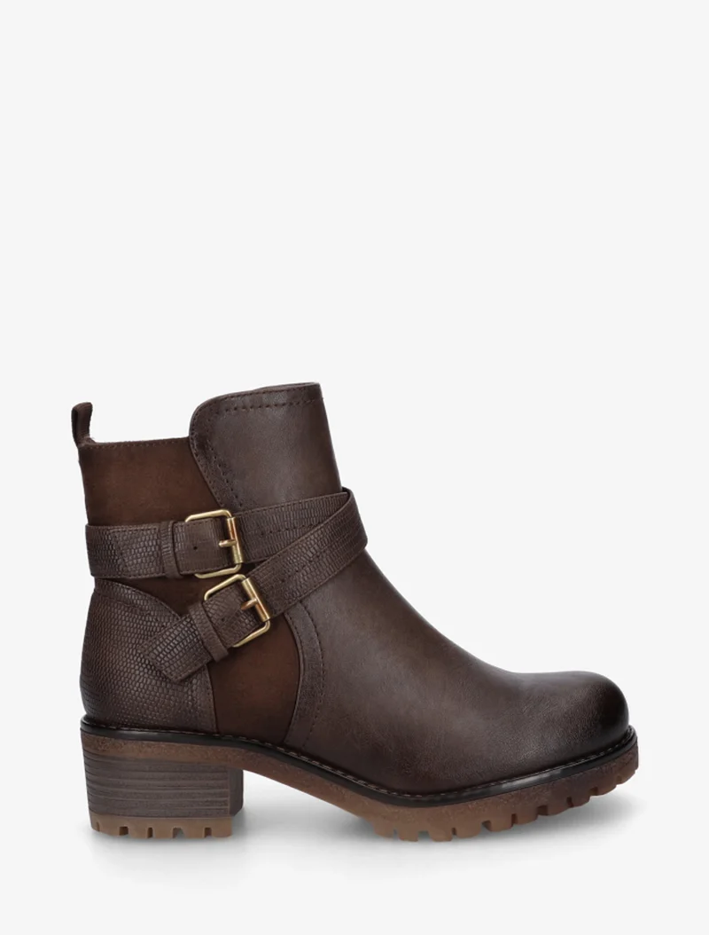 Bottines fourrées bi-matière à 2 boucles - Marron