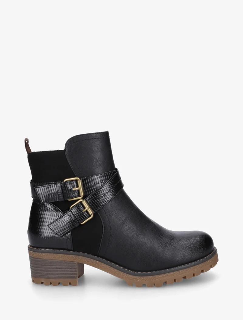 Bottines fourrées bi-matière à 2 boucles - Noir
