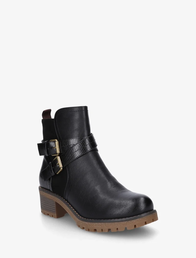 Bottines fourrées bi-matière à 2 boucles - Noir