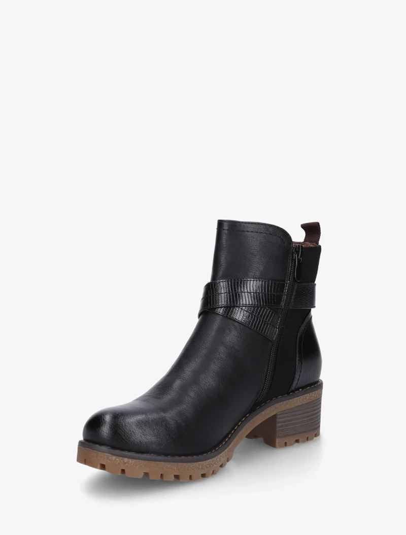 Bottines fourrées bi-matière à 2 boucles - Noir