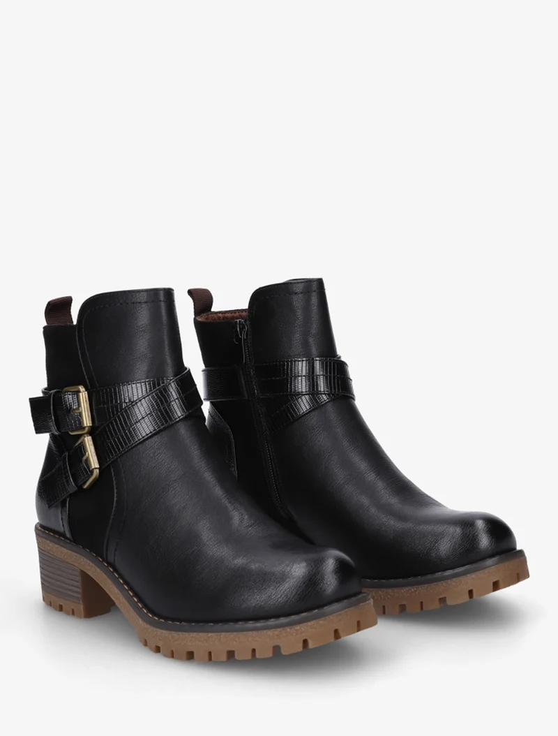 Bottines fourrées bi-matière à 2 boucles - Noir